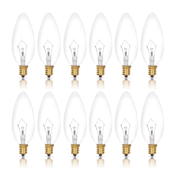 Simba Lighting Candelabra Torpedo Clear B10 CTC 25W E12 Base Light Bulbs 120V Warm White 2700K, 12 Pack