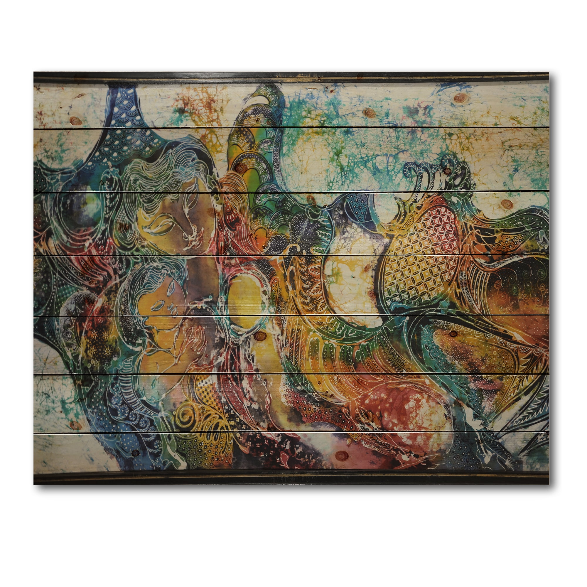 Designart 'Child With Mother With Batik' Modern Print on Natural Pine Wood