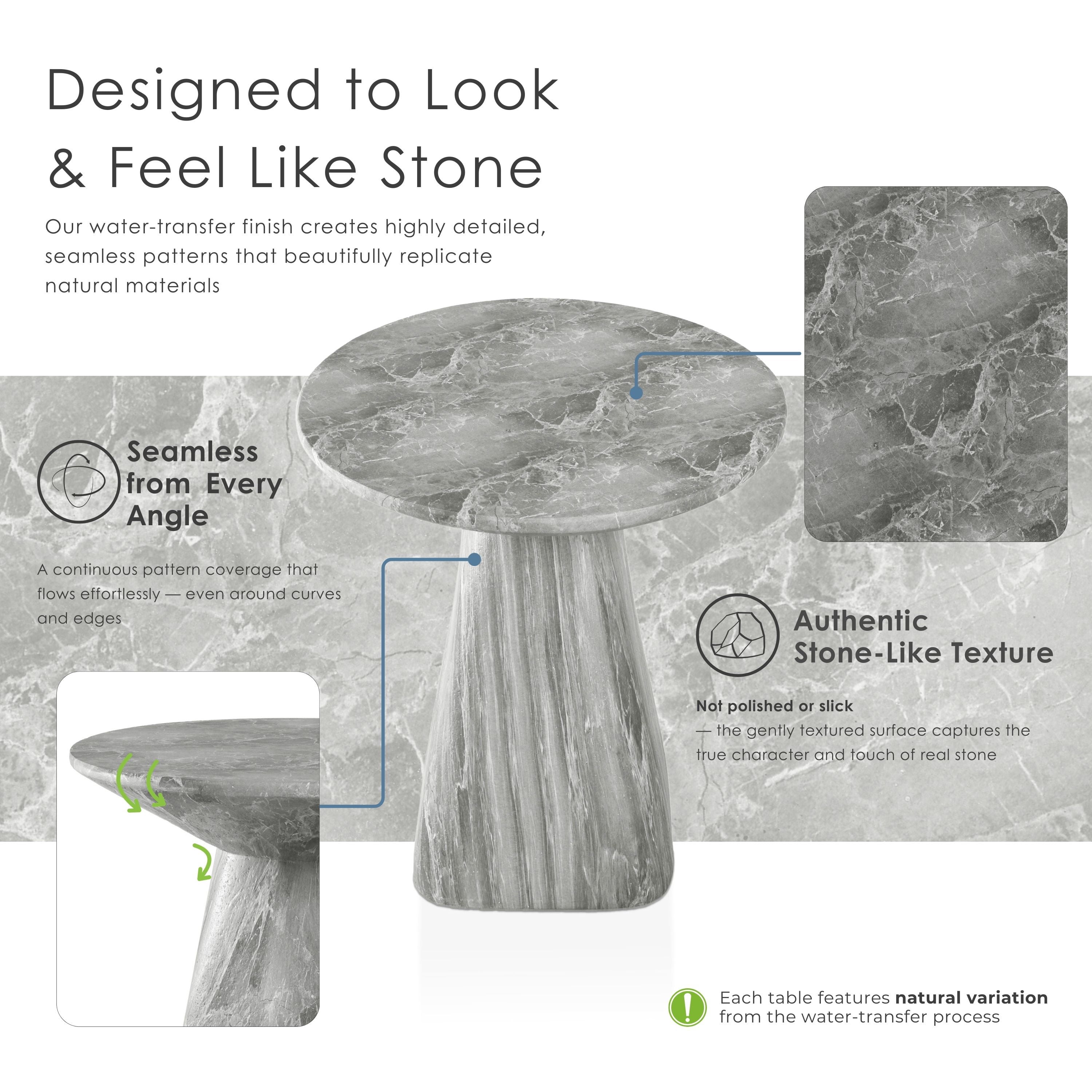 Furniture of America Isla Modern Stone Indoor & Covered Patio Round Sculptural Pedestal End Table, Gray Marble