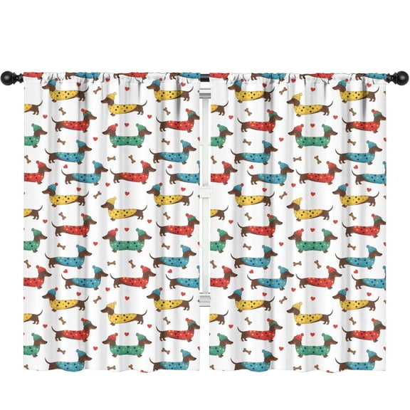 Dachshund Sweater and Heart Insulated Teens Curtains Set Of 2, Bedroom Essentials, Toddler Room Decor 52"x84"