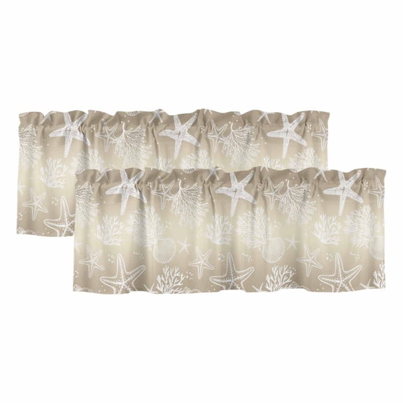 2 Pack Valances for Window, Brown Ombre Coastal Short Curtains for Kitchen Bedroom Living Room, Sea Nautical Summer Beach Starfish Coral Rod Pocket Small Window Treatment Valance Drapes 60 x 18 Inch