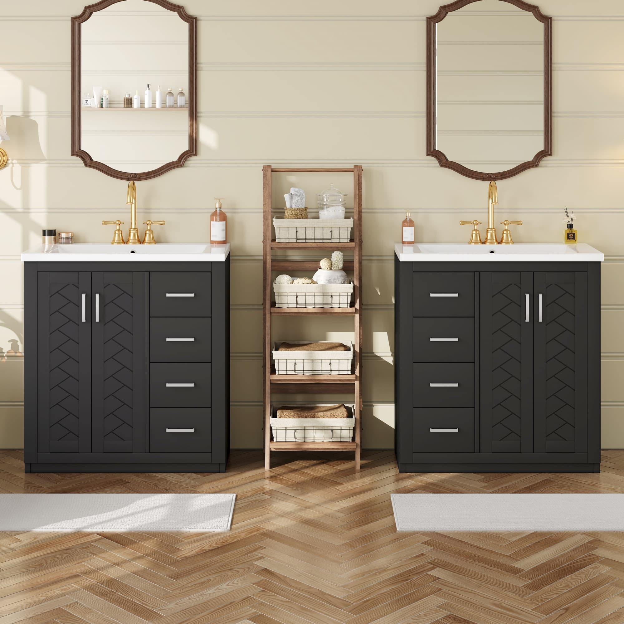 Euroco 60'' Bathroom Vanity with Ceramic Sink Combo,Solid Wood Frame Bathroom Storage Cabinet, Freestanding Vanity Set with 3 Drawers& Soft Closing Doors