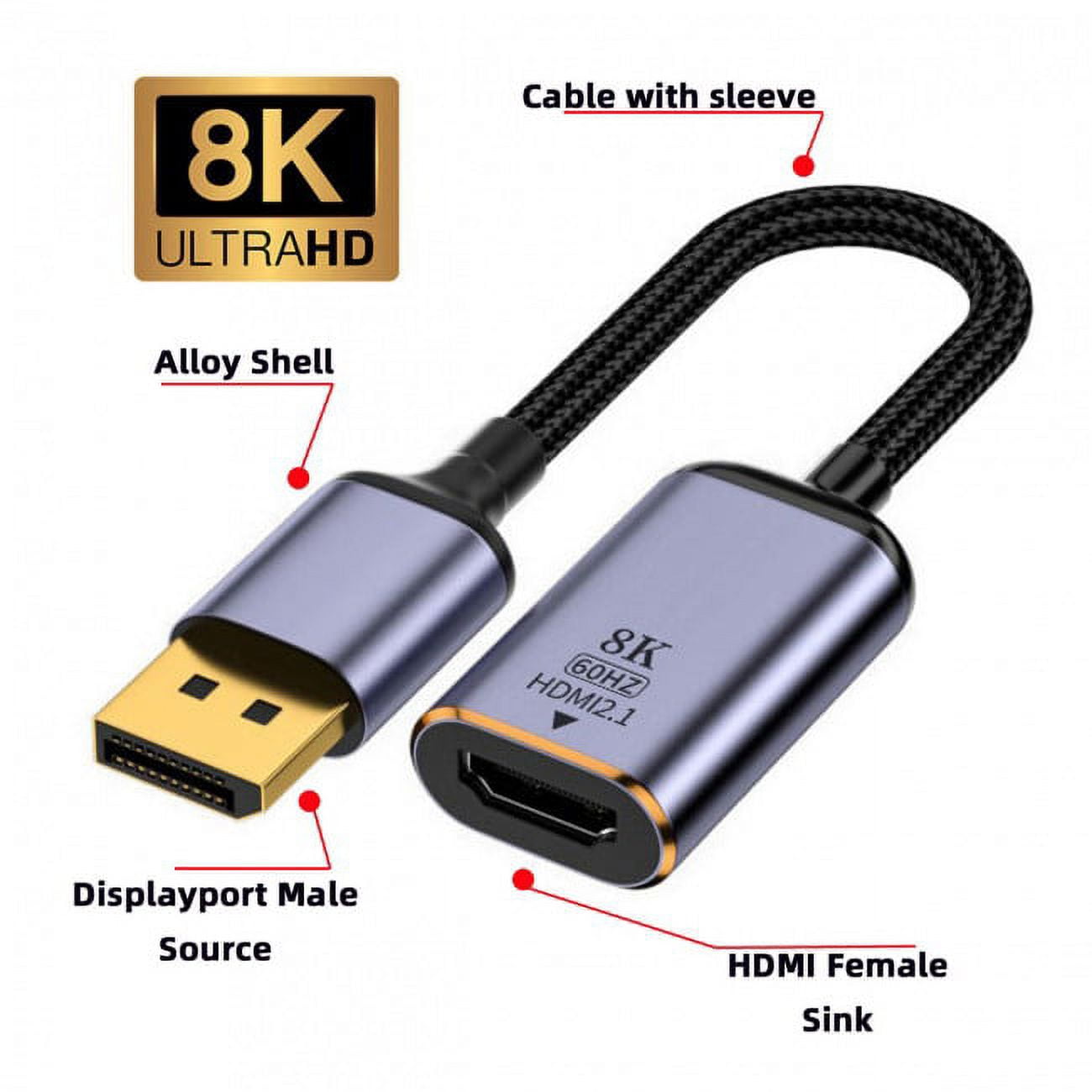 CY DisplayPort 1.4 Source to HDMI 2.0 Display 8K 60hz UHD 4K DP to HDMI Female Monitor Adapter Cable