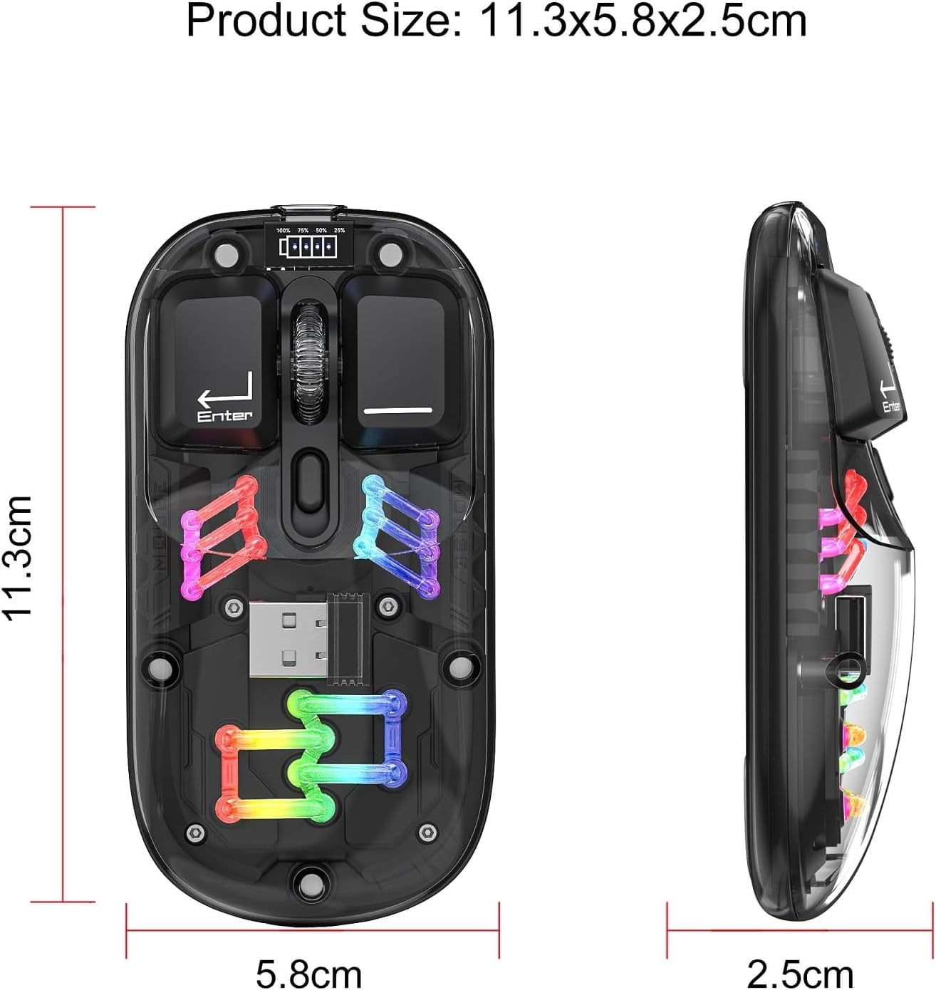 Wireless Bluetooth Gaming Mouse, Transparent Dual-Mode BT 5.0 + 2.4G RGB Mouse, Magnetic Top Cover Rechargeable Silent Mouse for PC Laptop Tablet