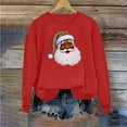 thumbnail image 4 of SYMOID Womens Red Christmas Sweatshirt, Black Santa Graphic with Leopard Print Hat, Cotton Crew Neck Long Sleeve Loose Fit,Size M, 4 of 5