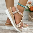 thumbnail image 3 of Modisza Bohemia Platform Wedge Sandals for Women Woven Ankle Strap Slip on Beach Slides Travel Walking Comfortable Sandal Beige 6, 3 of 8