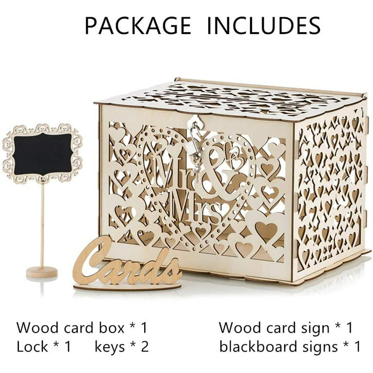Magazine DIY Wood Wedding Card Box Holder with Slot and Lock for Reception  Anniversary Birthday Party Baby Shower Gift 