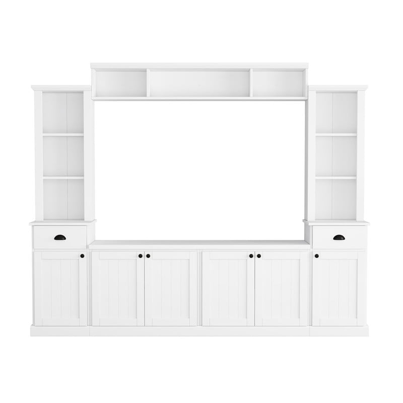 103'' W Entertainment Center Wall Unit with Bridge and Bookshelf for TVs Up to 75'', Minimalist TV Stand with Adjustable Shelves for Living Room