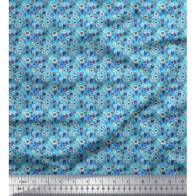 Soimoi Modal Satin Fabric Scientific Lab Equipments Education Theme Print Fabric by Yard 42 Inch Wide