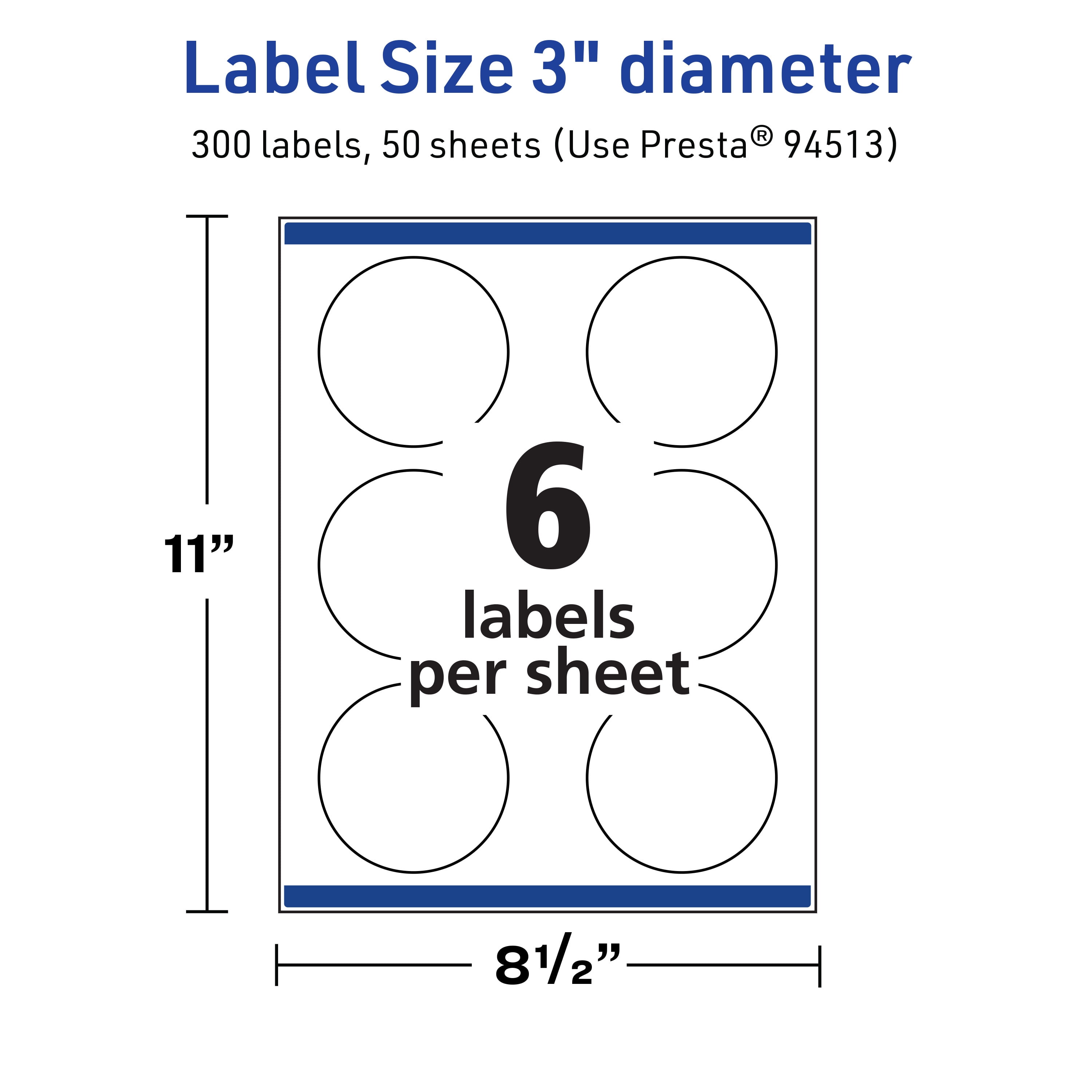 Avery TrueBlock Round Labels, 3" Diameter, 300ct