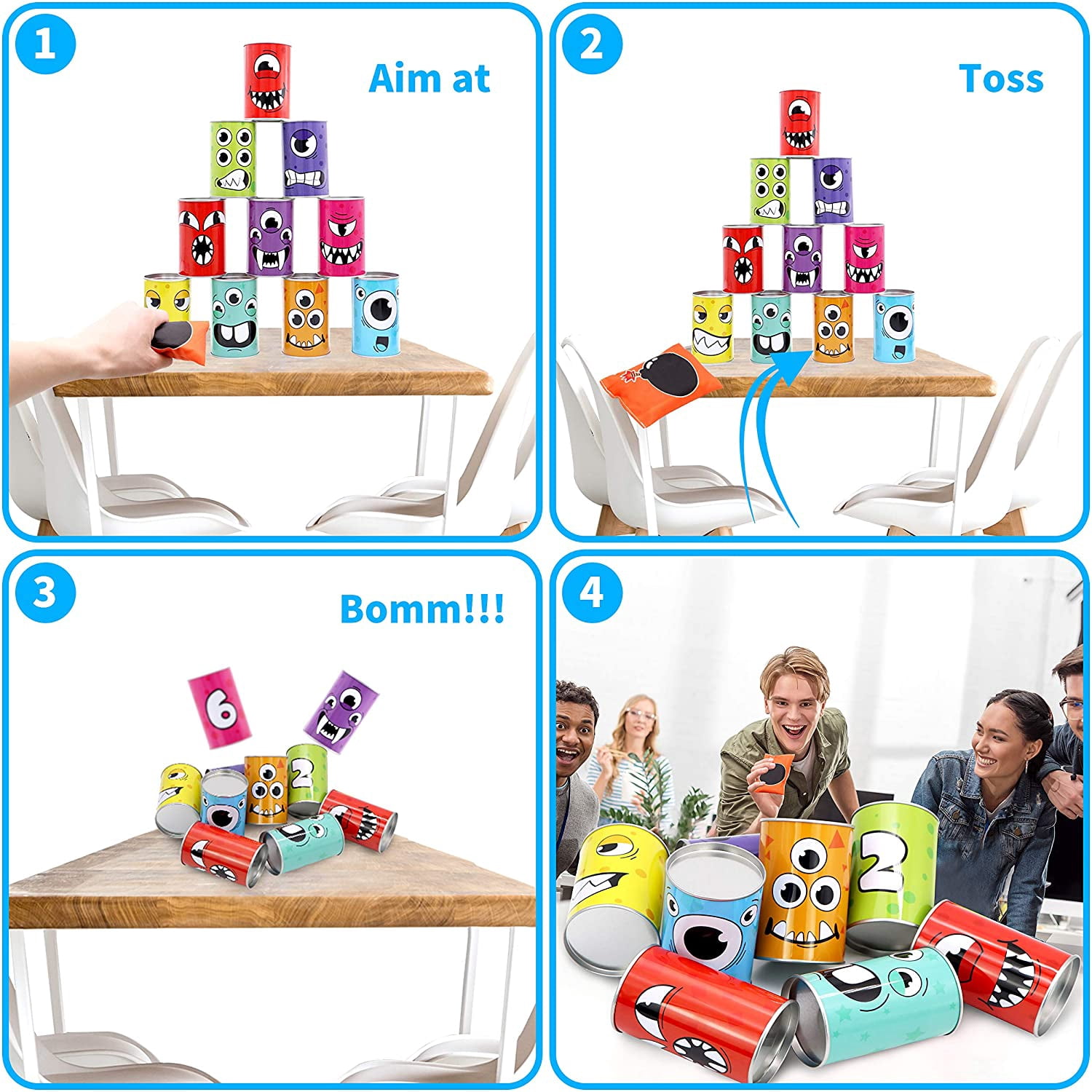Carnival Bean Bag Toss, Knockdown Can Game Set, Holiday & Birthday Party Games, Outdoor Lawn Yard Activity for Party Favors, Easter Egg Hunt for Classroom Gifts (Without Lights)