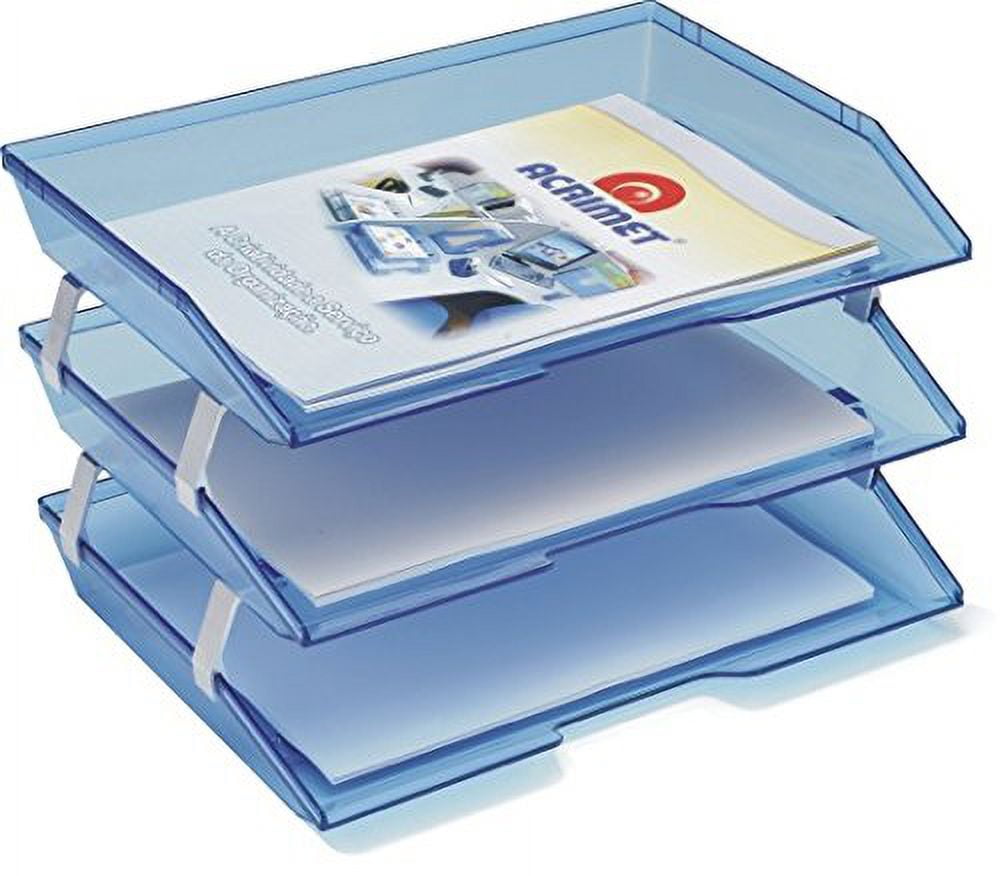 Acrimet Facility 3 Tier Letter Tray Side Load Plastic Desktop File Organizer (Clear Blue Color)