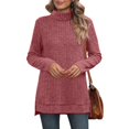 thumbnail image 4 of Solid Fall Sweaters For Women Long Sleeve Side Split High Low Hem Relaxed Fit Tops Turtleneck Ribbed Knit Tunic Pullover, 4 of 5