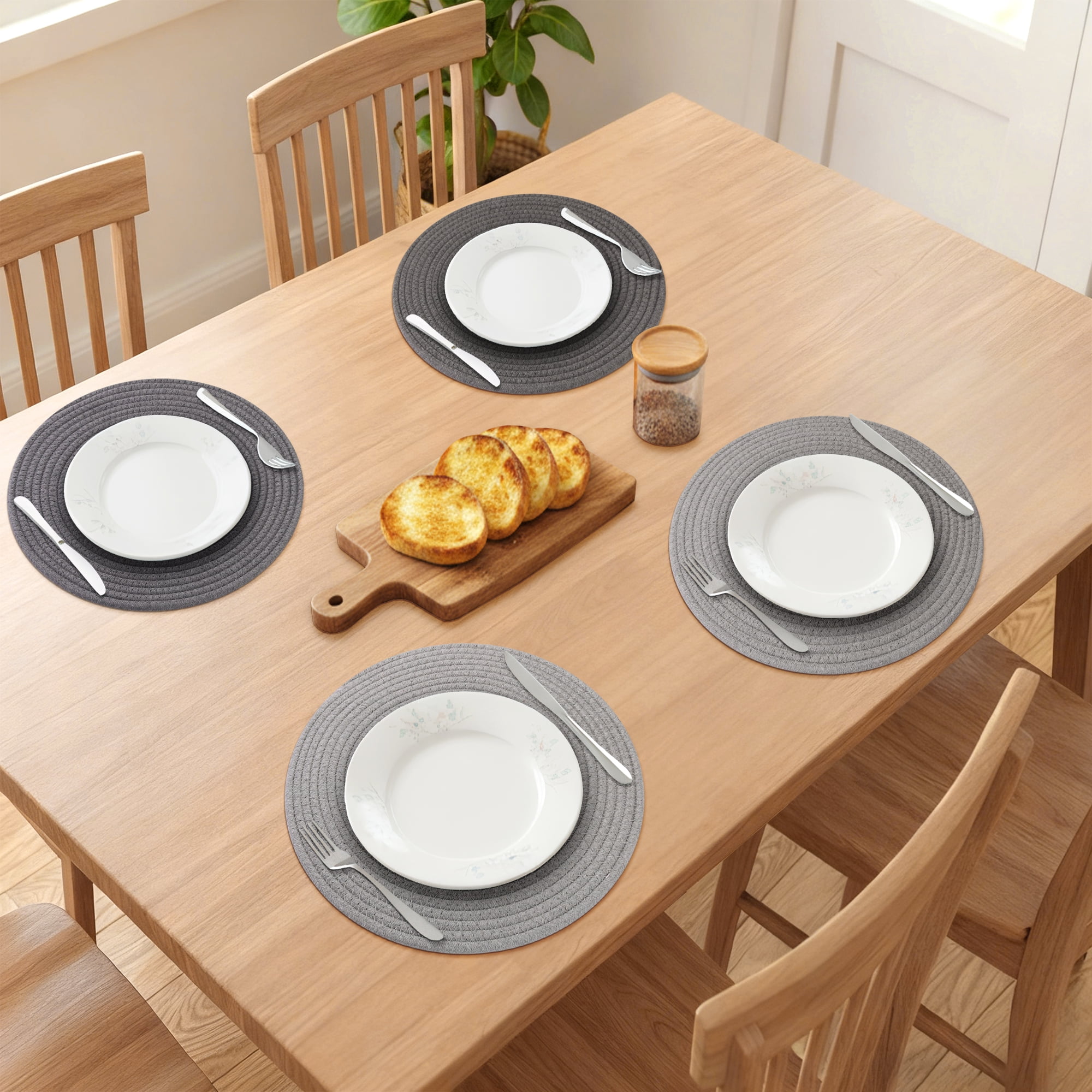 Unique Bargains 4Pcs Round Woven Table Placemats Light/Dark Gray 13x13inch