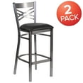 thumbnail image 2 of Flash Furniture 2 Pack HERCULES Series Silver Antique Finish with Clear Coat ''X'' Back Metal Restaurant Barstool - Black Vinyl Seat, 2 of 14