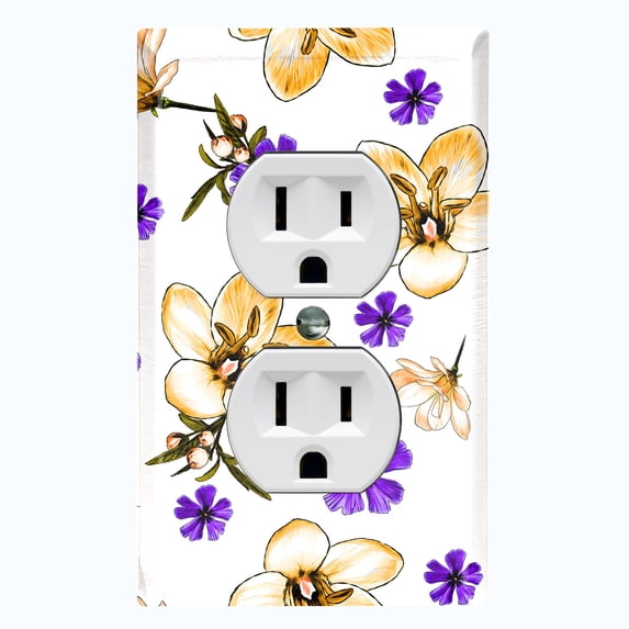 Metal Light Switch Plate Cover Purple Yellow Flowers Rosemary White FLW050
