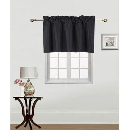RS9 1-Piece BLACK Swag Straight Insulated Foam Lined Blackout Rod Pocket Window Valance 38"Wx 18"L