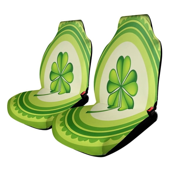 Green Clover Design Car Seat Covers Car Accessories 2PCS Set Soft Front Seat Protector Cover
