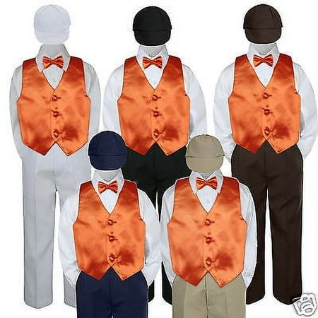 

5pc Orange Vest Bowtie Halloween Party Suit Set Baby Boy Toddler Kid Uniform S-7