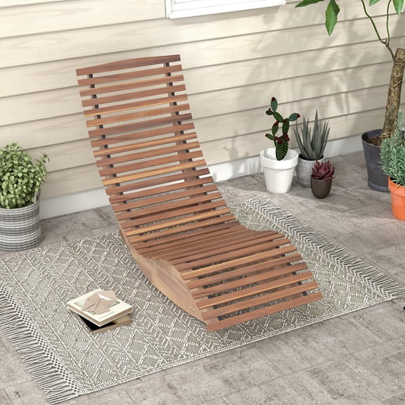 Resenkos Outdoor Acacia Wood Rocking Chair - Widened Slatted Seat, High Back Design for Comfort, Natural Finish, Ideal for Patio, Porch, Natural