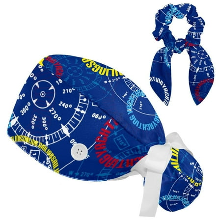 

Working Cap with Buttons and Sweatband Scrub Hat Bouffant Caps with Scrunchie Compass Tie Back Hats