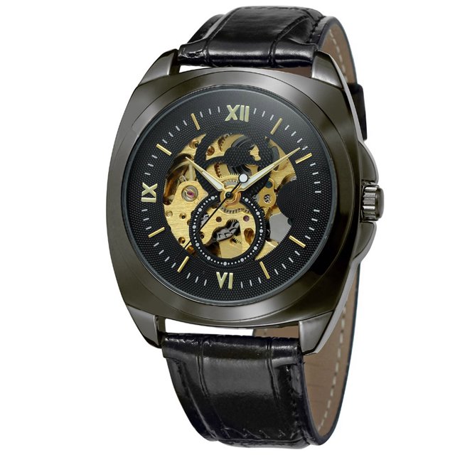 WINNER Reloj de pulsera mecánico hueco resistente al agua para hombre (esfera negra)