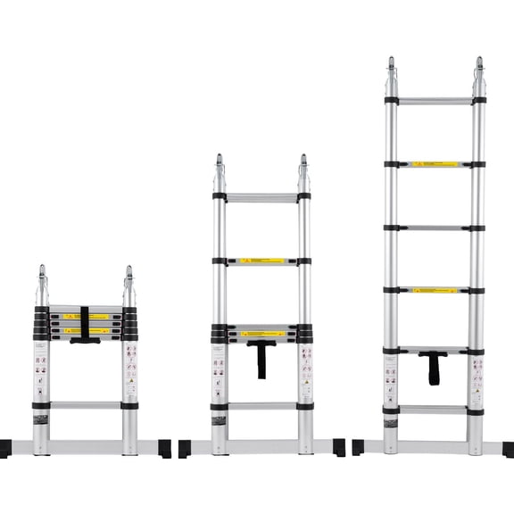 12.5FT Aluminum Telescoping Ladder, Collapsible A-Frame Design with Stabilizer, Lightweight&Multi-Button Retraction, 375LB Capacity for RV, Home, and Camping Use