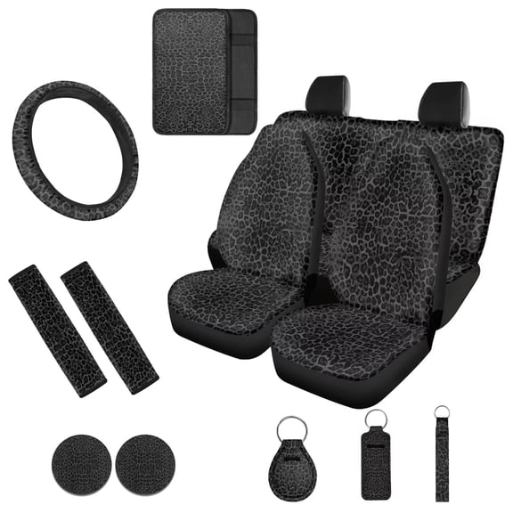 Garronmavis Leopard Print 13 Pack Car Seat Covers Full Set with Steering Wheel Cover Armrest Cover Seat Belt Lipstick Covers Coaster and Keychain Non-Slip Universal for Auto Car SUV