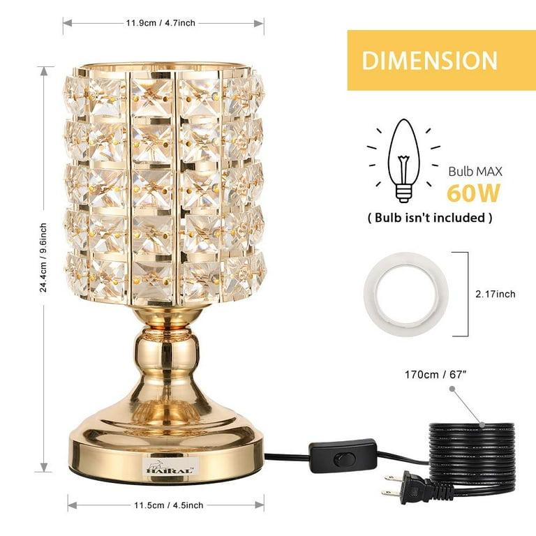 Crystal Table Lamp Bedside Lamps With Clear Crystal Lampshade and