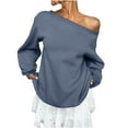 thumbnail image 3 of jobturf Sweatshirt for Women Long Sleeve Off the Shoulder Top Casual Loose Basic Tees Fall Winter Warm Fleece Lined Oversized Shirt, 3 of 10