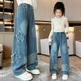 thumbnail image 5 of Tfken Child Little Girls Jeans Star Print Straight-Leg Elastic Waist Trendy Autumn Denim Pants Blue Size 5-6 T, 5 of 9