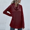 thumbnail image 4 of XFLWAM Women's Long Sleeve Cowl Neck Sweater Pullover Turtleneck Casual Loose Tunic Tops Wine Red L, 4 of 7