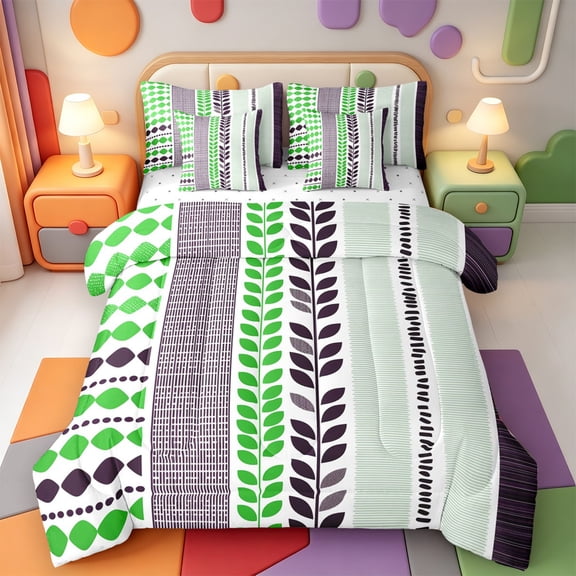 Erosebridal Abstract Geometric Lines 7-Piece Twin Bedding,Minimalist Striped Bedding Comforter Set,Reversible