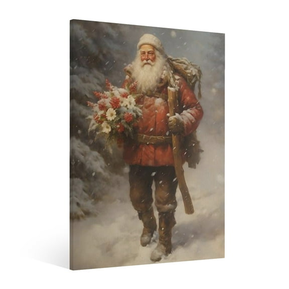 Vintage Christmas Interesting Santa Claus Wall Art Paint Framed - Xmas Festive Winter Holiday Christmas Wall Decor Canvas Print for Living Room Kitchen Bathroom Home Bedroom Decor