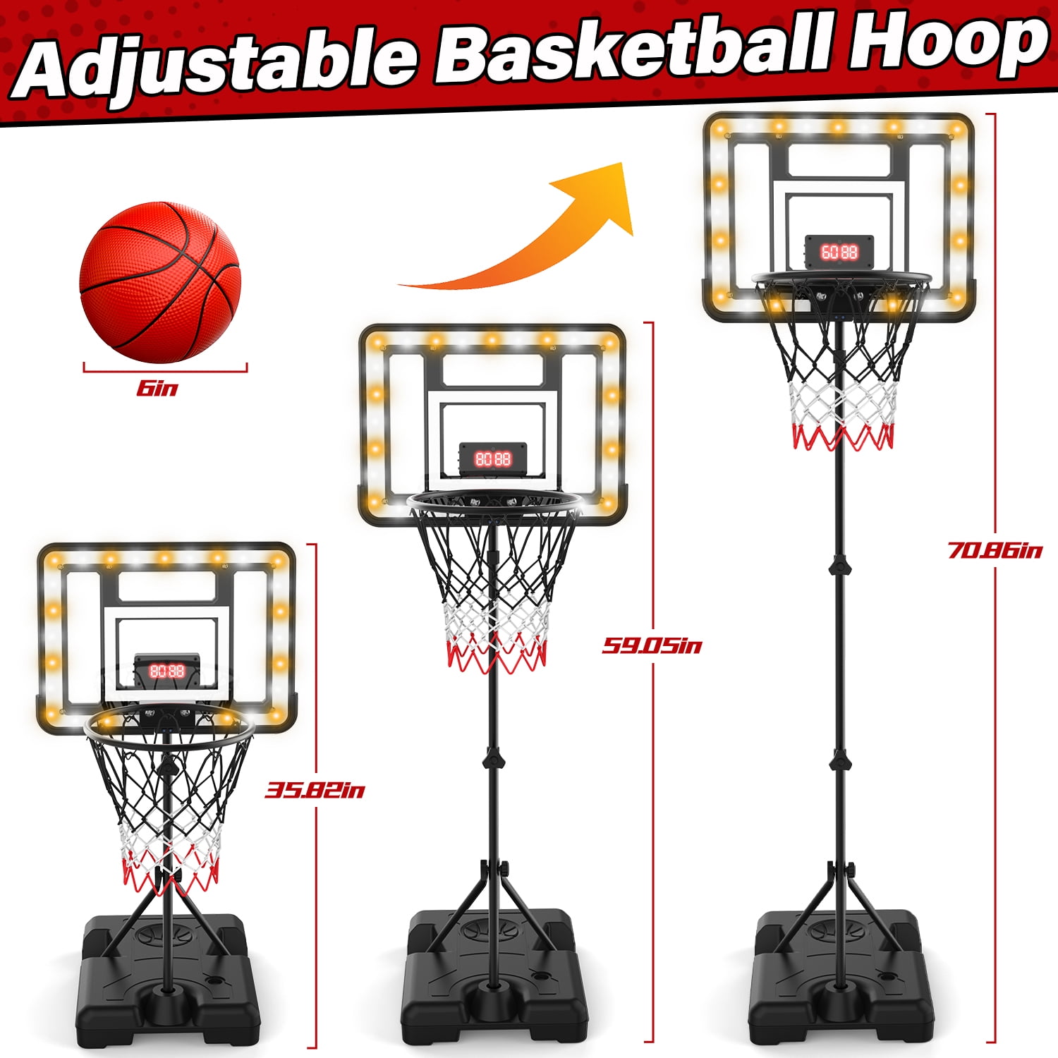 JoyStone Kids Basketball Hoop with Scoreboard & Timer, Adjustable Height 3ft-5.8ft for Young Kids Play Indoor and Outdoor Metal Hoop
