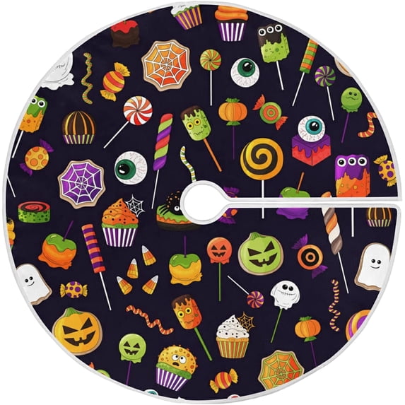 FMSHPON Halloween Sweets Pattern Xmas Christmas Tree Skirt Stand Mat for Holiday Party Decoration Indoor Outdoor 48 inches