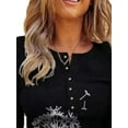 thumbnail image 3 of DYMADE Women Lace Long Sleeve Knit Fabric Slim Round Neck Print Splice Pullover T-Shirt, 3 of 4