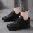 thumbnail image 2 of Xiaoxatg Women's Sneakers Fashion Forward Design Comfortable Leather Lightweight Lace Up Pure Color Casual Shoes for Everyday Wear 9 Black, 2 of 9