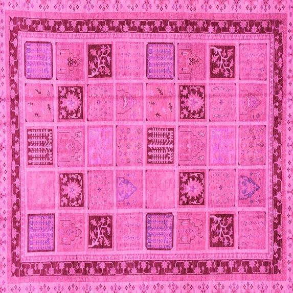 Ahgly Company Indoor Square Oriental Pink Modern Area Rugs, 7' Square
