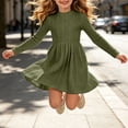 thumbnail image 5 of IROINNID Girls Ribbed Knit Dress Round Neck Long Sleeve A Line Pleated with Pockets Solid Color Casual for Fall Winter Daily Wear Cozy Soft Comfy, 5 of 8