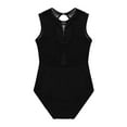 thumbnail image 5 of Yartina Girls Mesh Splice Keyhole Back Tank Camisole Gymnastics Leotard Dance Sports Bodysuit Black XL, 5 of 8