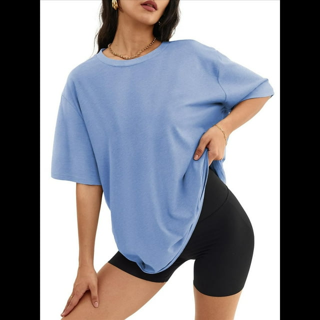 Camiseta Básica de Corta con Cuello en V Azul L