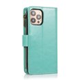 thumbnail image 6 of Nalacover Case for iPhone 15 Pro Max Zipper Wallet Case with 9 Card Slots, Premium PU Leather Wrist Strap Handbag Flip Cover with Kickstand Magnetic Clasp Soft TPU Shockproof Case, Green, 6 of 9