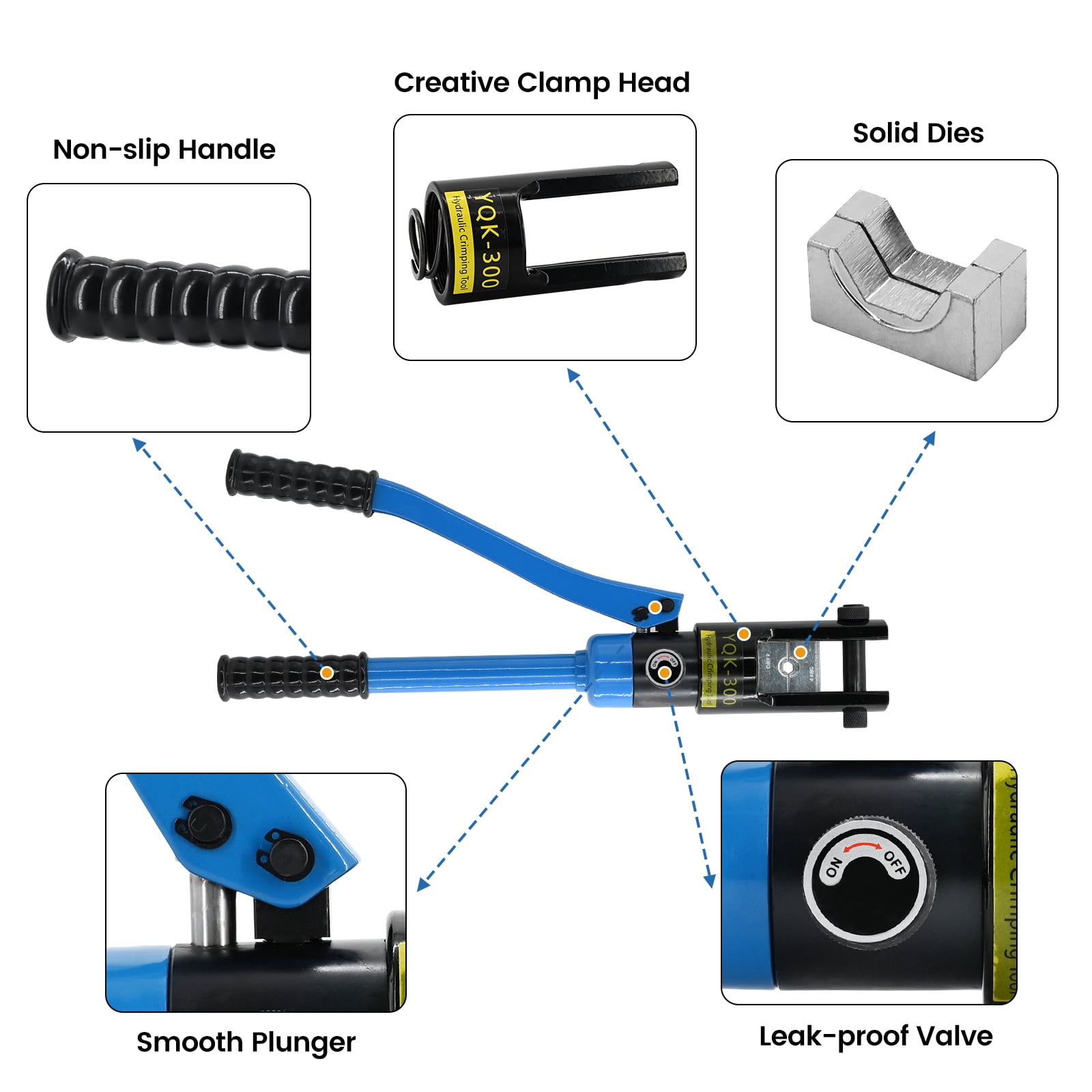 LCyindu 16T Hydraulic Battery Cable Crimper 8 AWG to 600 MCM Hydraulic Crimping Tool Cable Lug Crimper Electrical Terminal Wire Crimper with 13 Pairs of Dies Kit, Blue