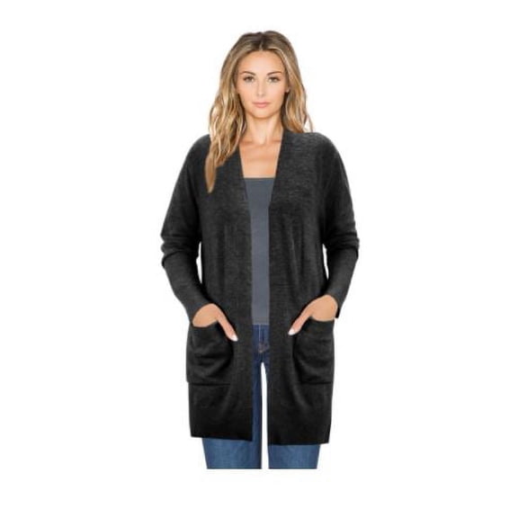 Women  Casual Open Front Cardigan Outerwear Long Sleeve Stretchable Knit Sweater Coat with Side Pockets   Size  L
