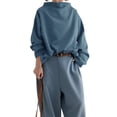 thumbnail image 4 of Womens Oversized Sweatshirts Stand Collar Pullover Long Sleeve Hoodies Tops Fall Fashion Outfits Clothes Blue S, 4 of 9