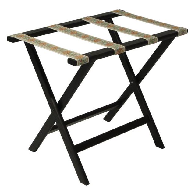 Wooden Mallet LR-BKTAP Deluxe Straight Leg Luggage Rack with Tapestry Straps - Black