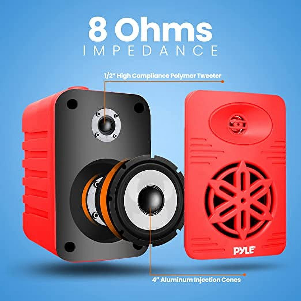 Pyle Indoor Outdoor Speakers Pair - 300 Watt Dual Waterproof 4” 2-Way Full Range Speaker System RED