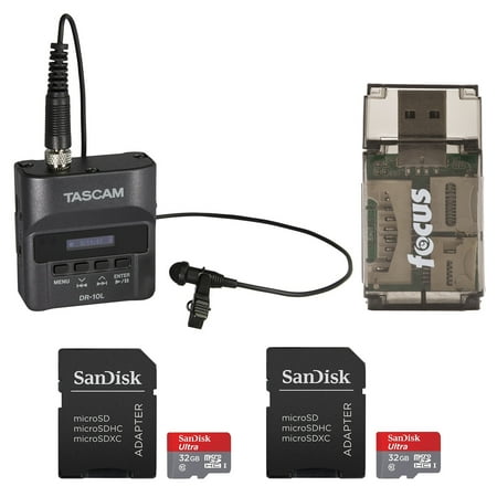 Tascam DR-10L Digital Recorder & Lavalier Mic w/Two 32GB microSD Cards & Reader