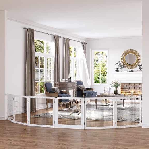 PawHut Wooden Pet Gate for Doorway & Stairs, Small & Medium Dogs, White